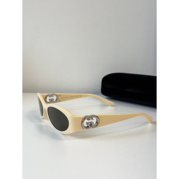 NEW Gucci GG1660S Ivory White Slim Oval Logo Sunglasses